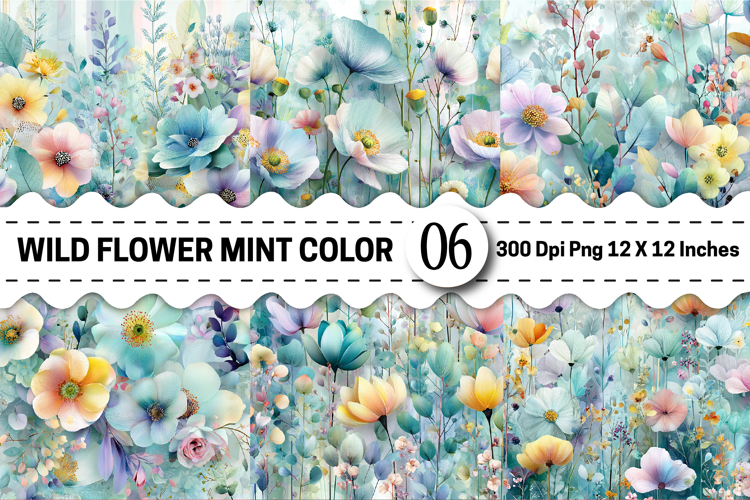 Wild Flower Mint Color Digital Paper