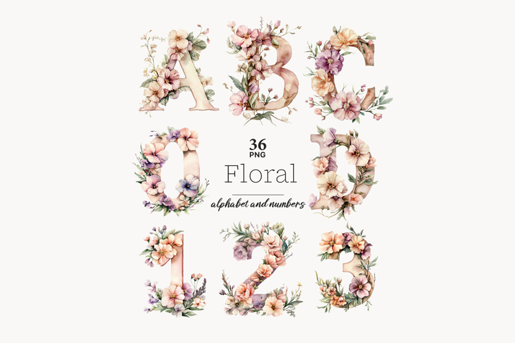 Wild Flowers Alphabet | Digital Floral Spring Letters