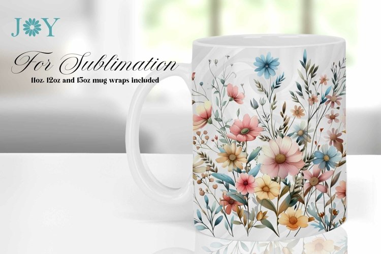 BOHO WILD FLOWERS COFFEE MUG WRAP SUBLIMATION DESIGN