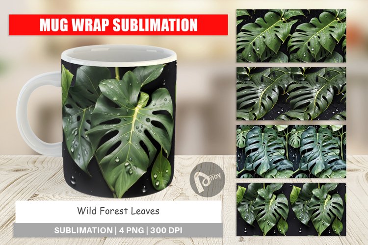 Mug Wrap Design Forest Leaves Pattern