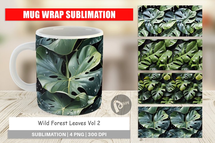 Mug Wrap Design Forest Leaves Pattern