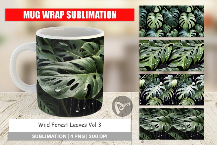 Mug Wrap Design Forest Leaves Pattern example image 1