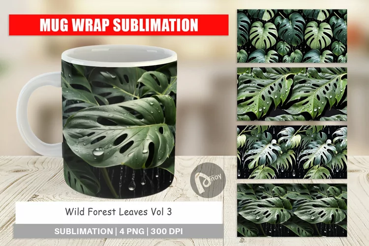 Mug Wrap Design Forest Leaves Pattern