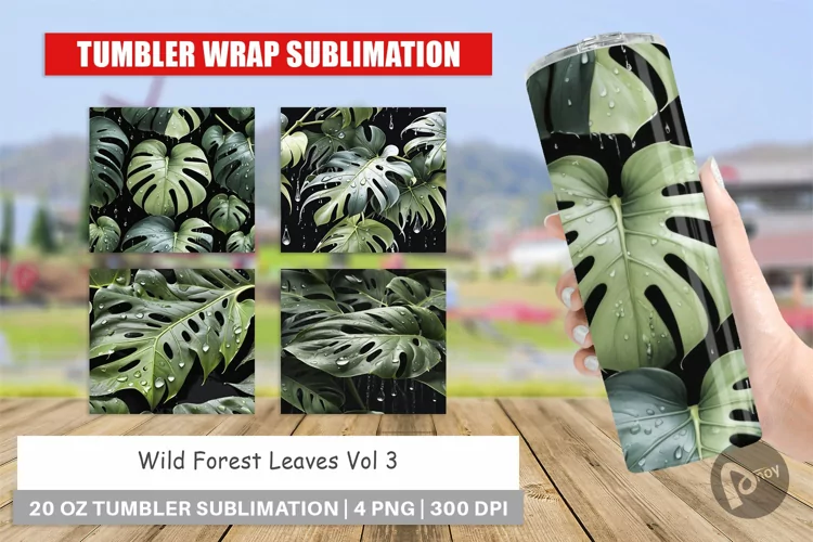 Tumbler Wrap Forest Leaves Pattern