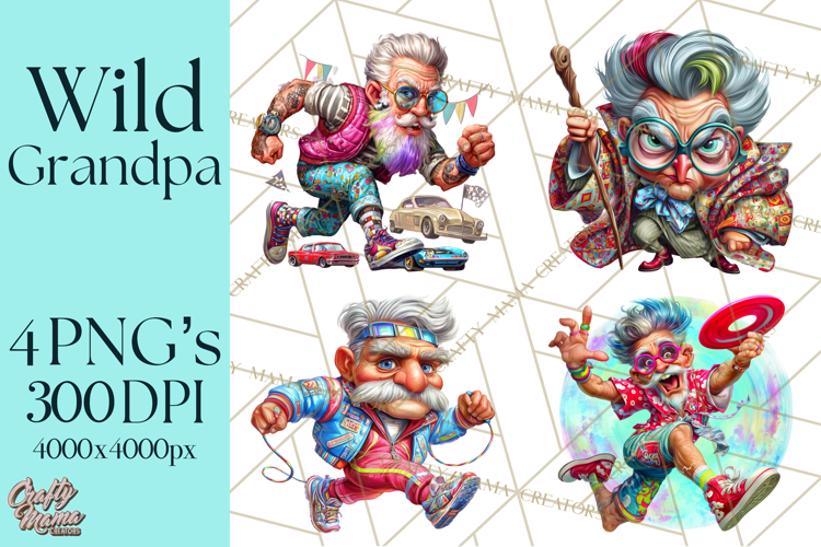 Funky Grandpa Clipart PNG Quirky Senior Cartoon Characters