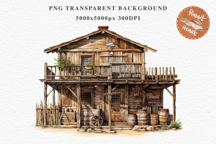 Wild West Rancho House Western Cowboy Vintage Clipart Decor