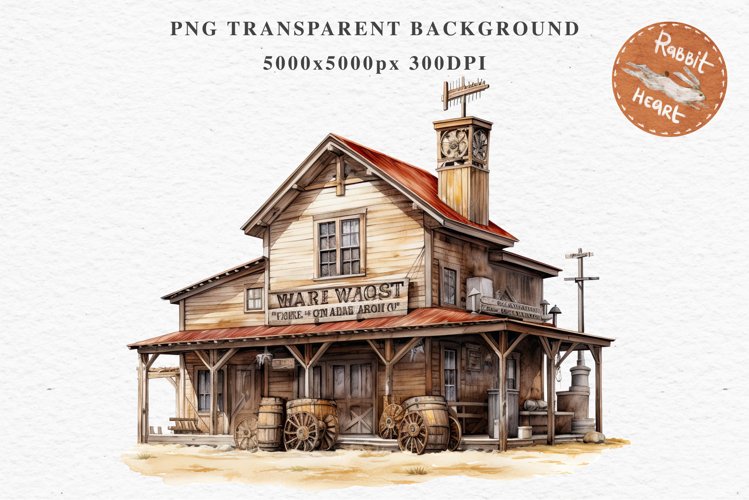Wild West Rancho House Western Cowboy Vintage Clipart Decor