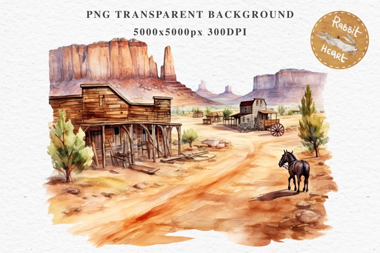 Wild West Rancho Landscape House Western Cowboy Vintage Clipart Decor Art Image Watercolor Transparent Print illustration sublimation creepy printable digital watercolor Western Rancho House, Wild West Texas cowboy clipart, vintage ranches decoration art