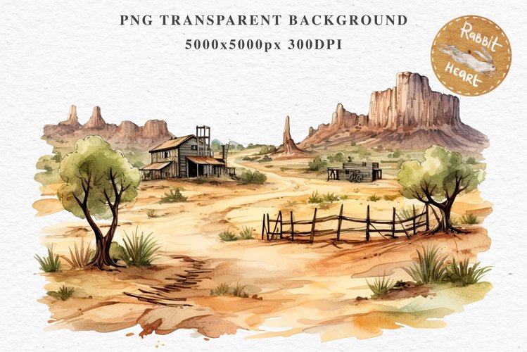 Wild West Rancho Landscape House Western Cowboy Vintage Clipart Decor Art Image Watercolor Transparent Print illustration sublimation creepy printable digital watercolor Western Rancho House, Wild West Texas cowboy clipart, vintage ranches decoration art