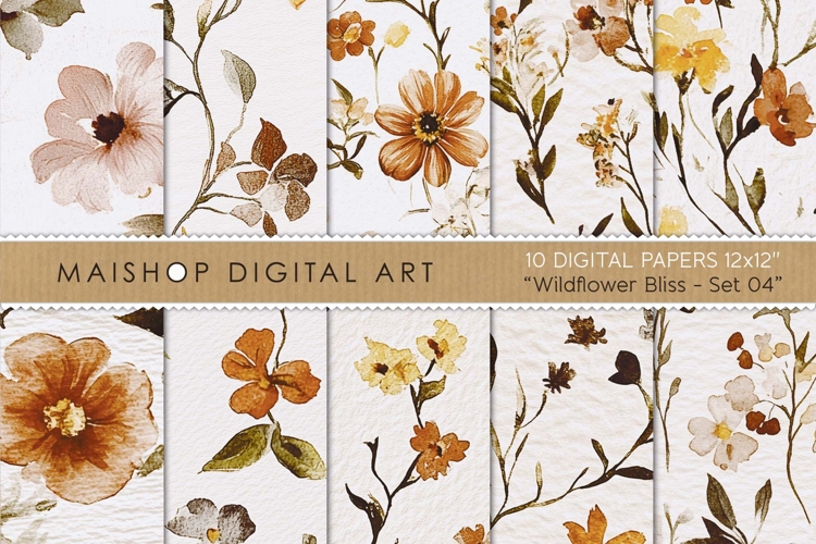 Earthy Floral Watercolor Seamless Digital Papers