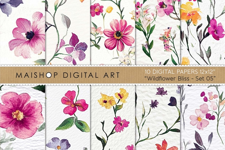Bright Wildflower Seamless Watercolor Digital Papers