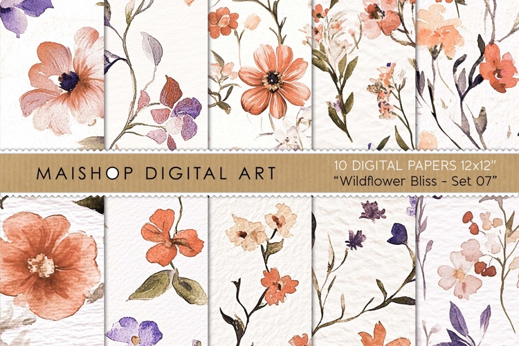 Delicate Wildflower Watercolor Seamless Prints