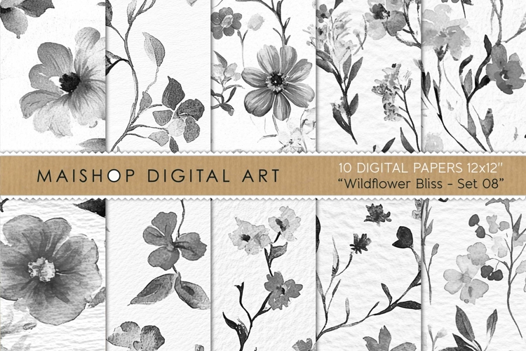 Elegant Gray Wildflower Seamless Digital Prints