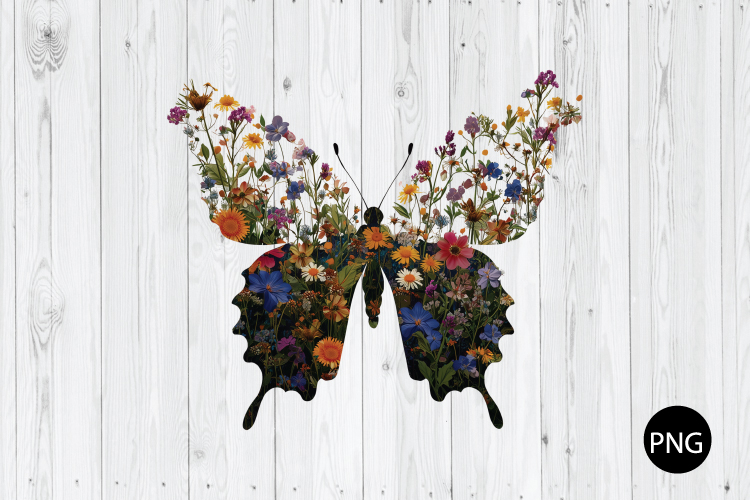 Wildflower Butterfly PNG, Floral Butterfly PNG
