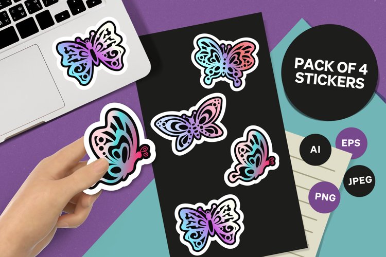 Pretty Butterflies in Gradient Color for Sticker Set