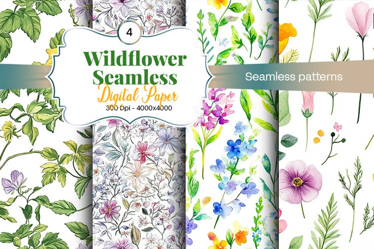 digital paper, seamless paper, floral patterns, wildflower, nature, botanical, spring, summer, cottagecore, vintage