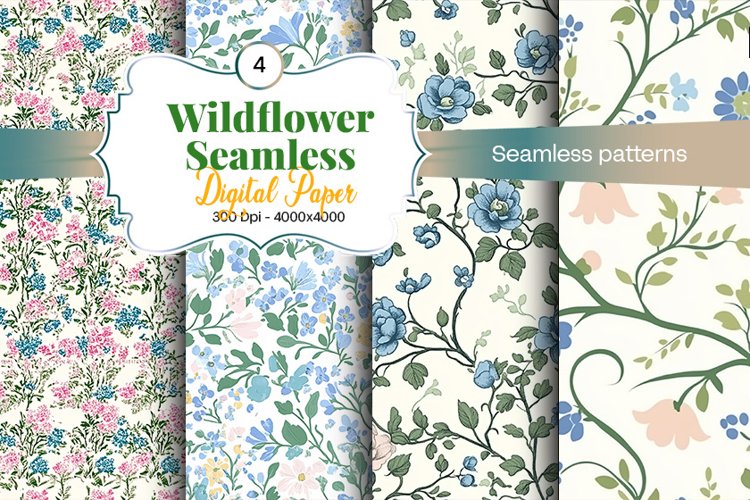 digital paper, seamless paper, floral patterns, wildflower, nature, botanical, spring, summer, cottagecore, vintage