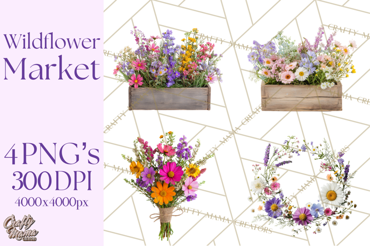 Charming Wildflower Market Floral Clipart PNG