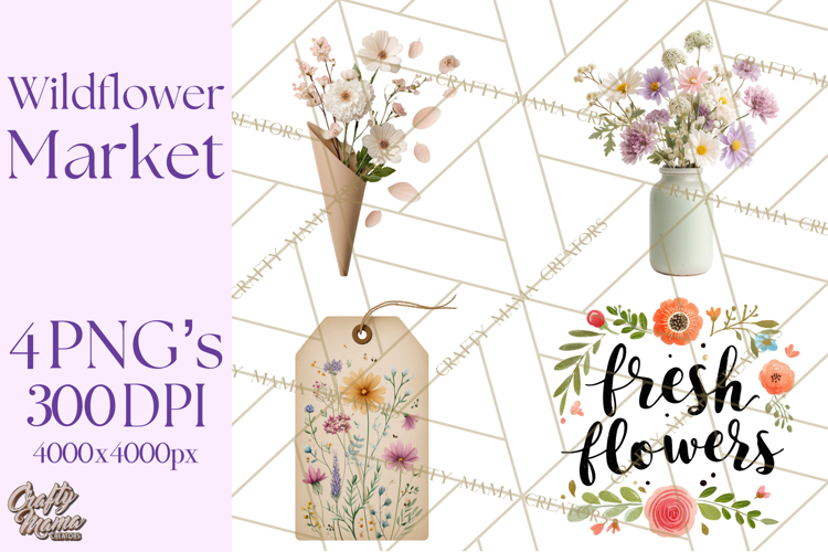 Charming Wildflower Market Floral Clipart PNG