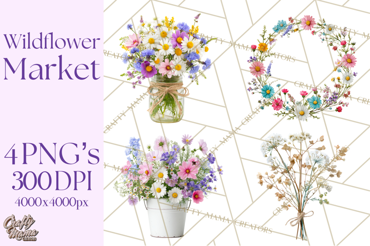 Charming Wildflower Market Floral Clipart PNG