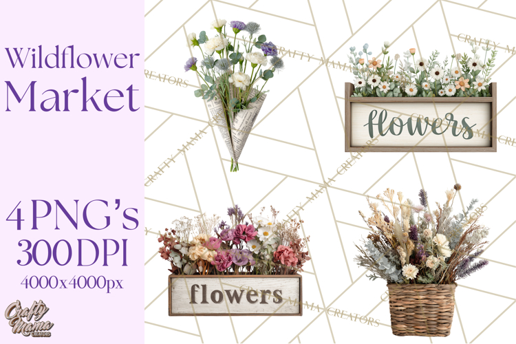 Charming Wildflower Market Floral Clipart PNG