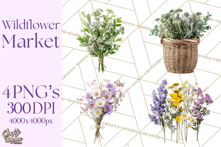 Charming Wildflower Market Floral Clipart PNG