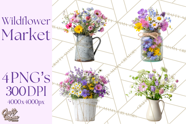 Charming Wildflower Market Floral Clipart PNG