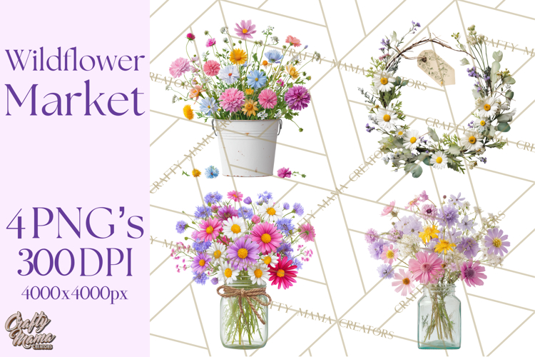 Charming Wildflower Market Floral Clipart PNG