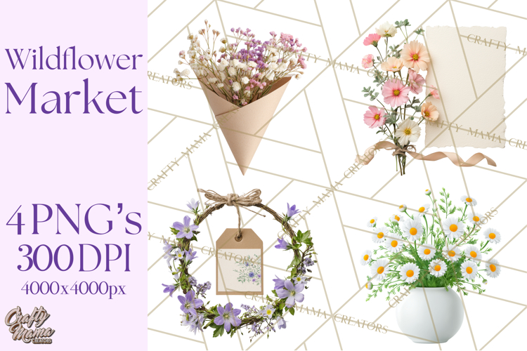 Charming Wildflower Market Floral Clipart PNG