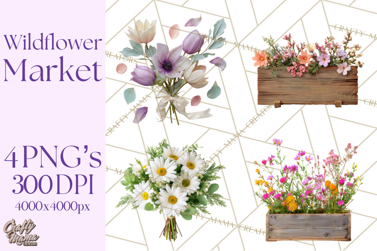 Charming Wildflower Market Floral Clipart PNG
