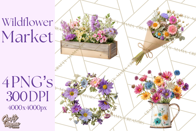 Charming Wildflower Market Floral Clipart PNG