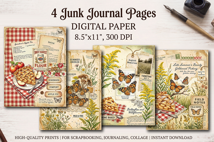 Wildflower meadow junk journal pages, scrapbooking papers
