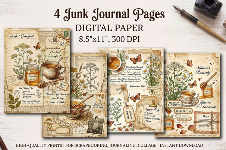 Wildflower meadow junk journal pages, scrapbooking papers