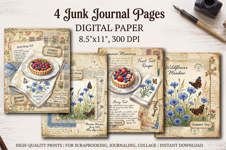 Wildflower meadow junk journal pages, scrapbooking papers