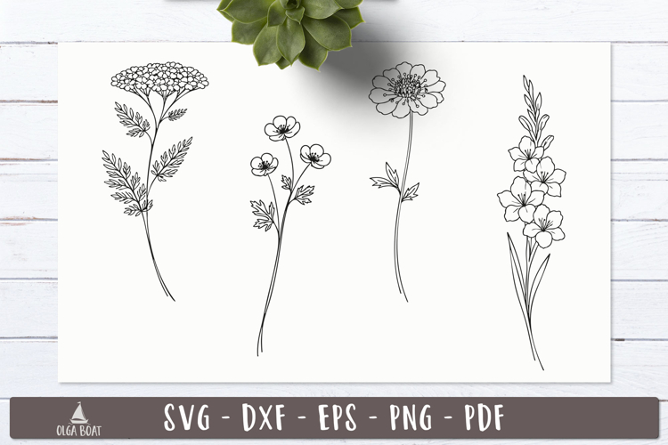 Wildflower Stem SVG Floral Line art Garden designs