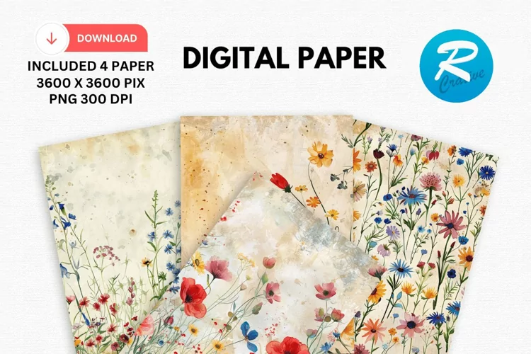 Watercolor Wildflower Digital Paper, Wildflower Background