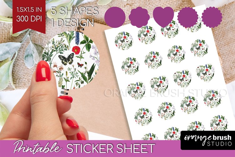 Wildflowers Round Sticker - Spring Flowers Printable Sticker example image 1