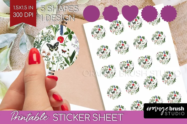 Wildflowers Round Sticker - Spring Flowers Printable Sticker