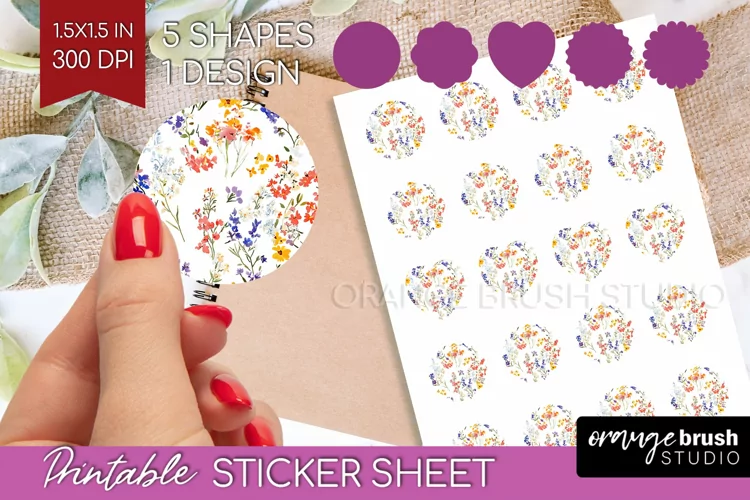Wildflowers Round Sticker - Spring Flowers Printable Sticker