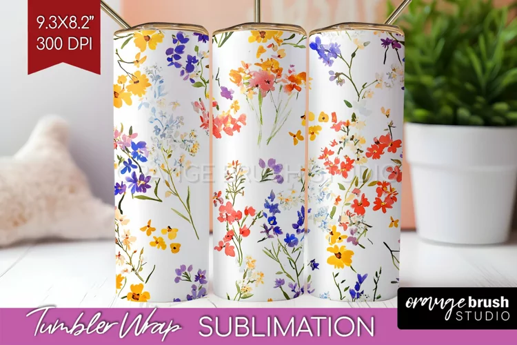 Wildflowers Tumbler Wrap - Spring Flowers Tumbler PNG