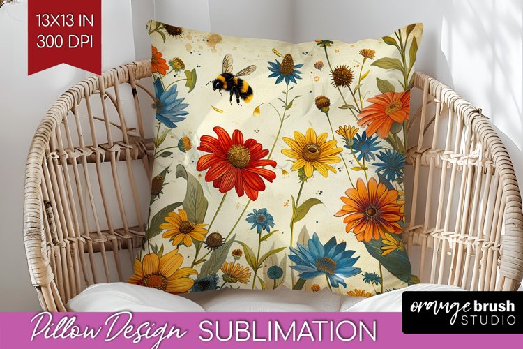Wildflowers Pillow Sublimation - Spring Flowers Pillow Cover example image 1