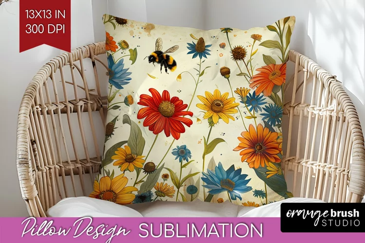 Wildflowers Pillow Sublimation - Spring Flowers Pillow Cover