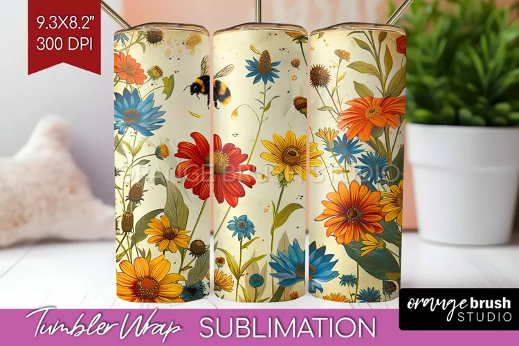 Wildflowers Tumbler Wrap - Spring Flowers Tumbler PNG