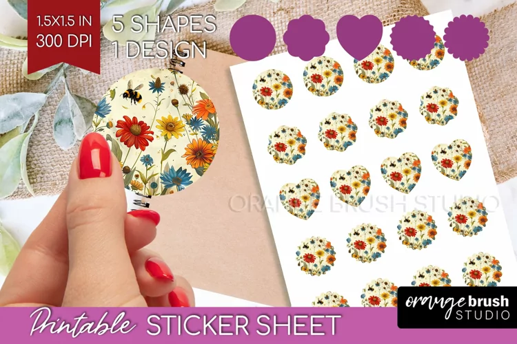 Wildflowers Round Sticker - Spring Flowers Printable Sticker