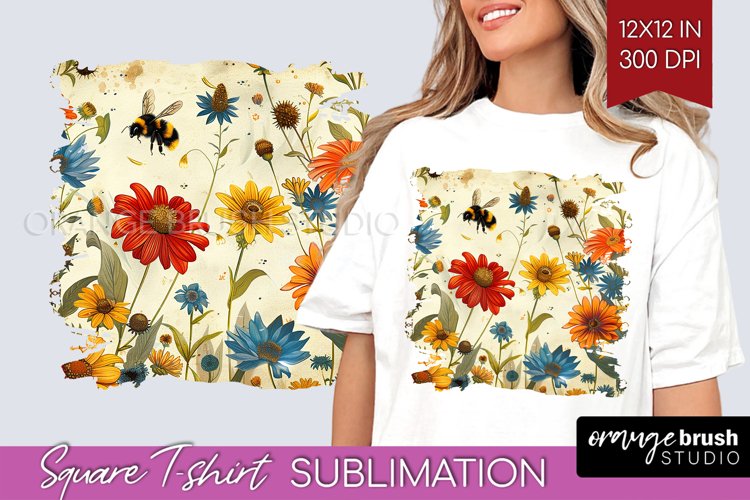 Wildflowers Square Tshirt Background - Spring Flowers PNG