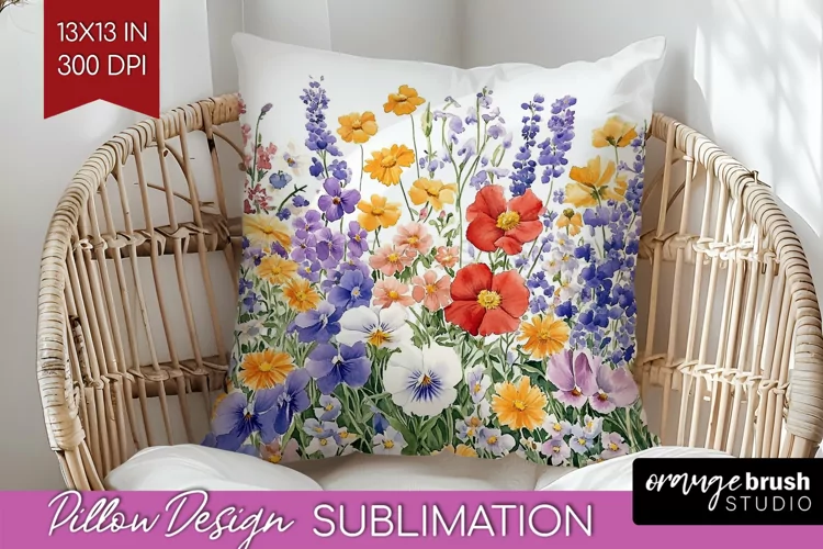 Wildflowers Pillow Sublimation - Spring Flowers Pillow Cover