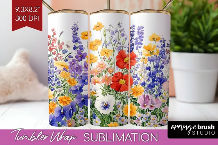 Wildflowers Tumbler Wrap - Spring Flowers Tumbler PNG