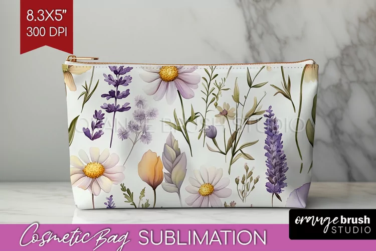 Wildflowers Cosmetic Bag - Spring Flowers Makeup Bag PNG