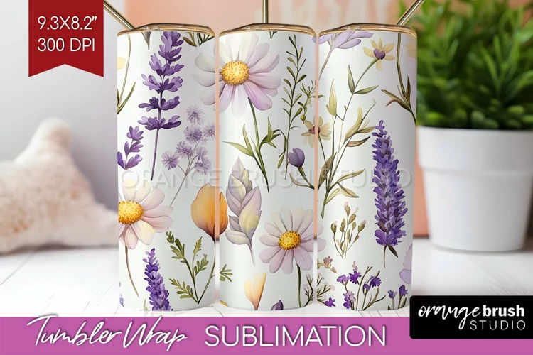 Wildflowers Tumbler Wrap - Spring Flowers Tumbler PNG
