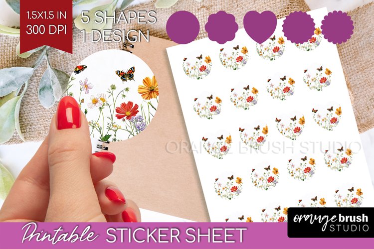 Wildflowers Round Sticker - Spring Flowers Printable Sticker